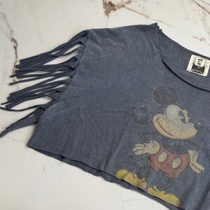 Furst of a Kind Vintage UpCycled Mickey Cropped Fringe Shirt Oversized Western